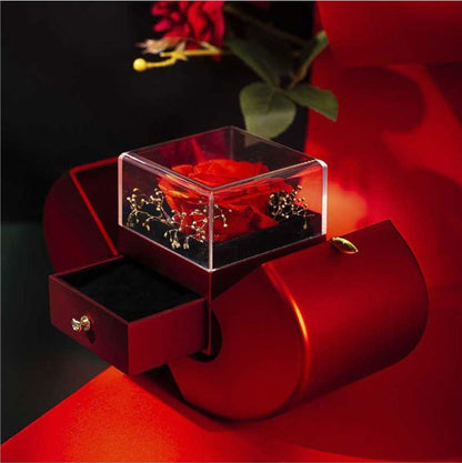 Necklace Encased in an Eternal Rose Red Apple Jewelry Box