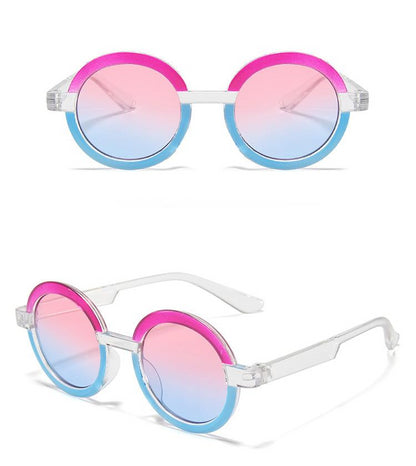 Round Frame Retro Stitching Contrast Sunglasses