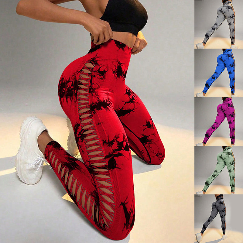 Hollow Tie Dye High Waist Seamless Yoga Pants