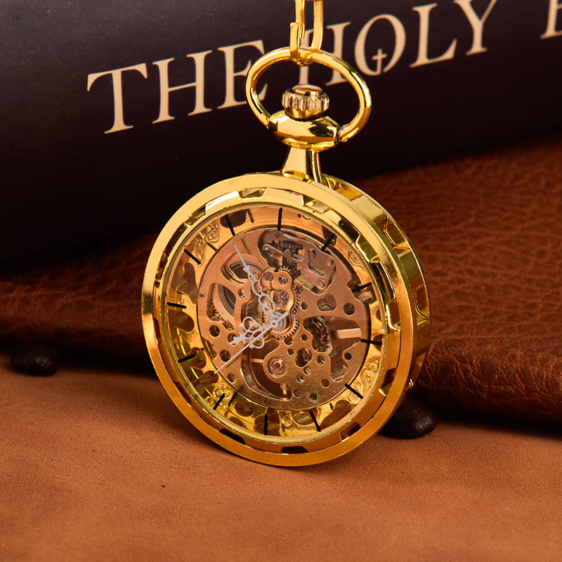 Gold Mechanical Hollowing Flower Needle Pocket Watch