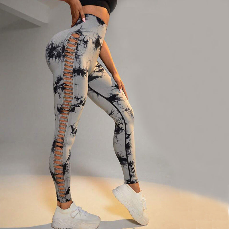 Hollow Tie Dye High Waist Seamless Yoga Pants