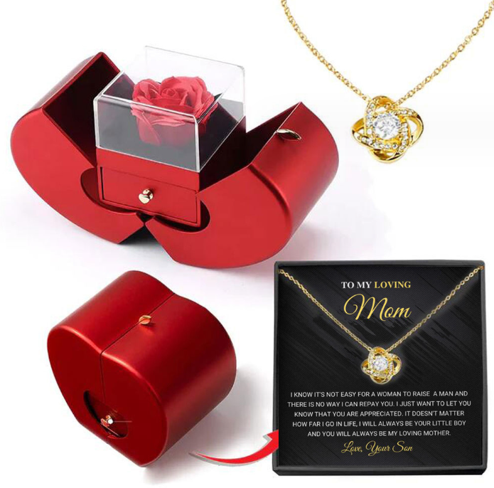 Necklace Encased in an Eternal Rose Red Apple Jewelry Box