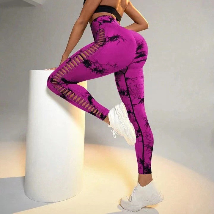 Hollow Tie Dye High Waist Seamless Yoga Pants