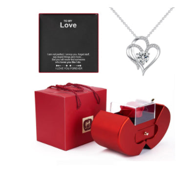 Necklace Encased in an Eternal Rose Red Apple Jewelry Box