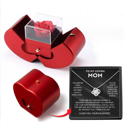 Necklace Encased in an Eternal Rose Red Apple Jewelry Box