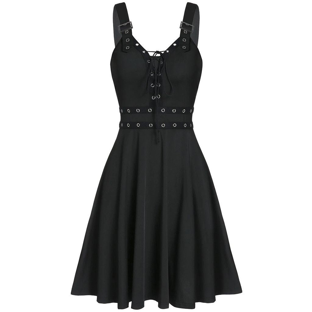 Women's Gothic Punk Paneled Lace-Up Slip Dress