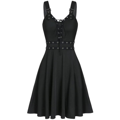 Women's Gothic Punk Paneled Lace-Up Slip Dress