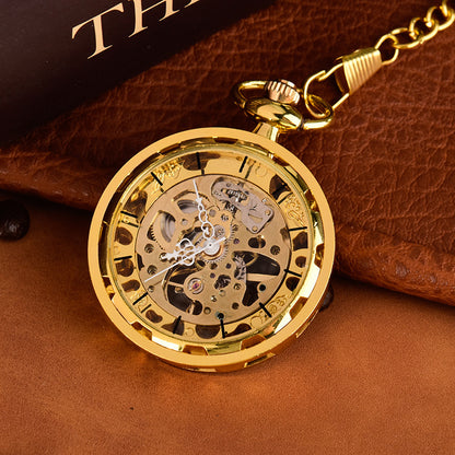 Gold Mechanical Hollowing Flower Needle Pocket Watch