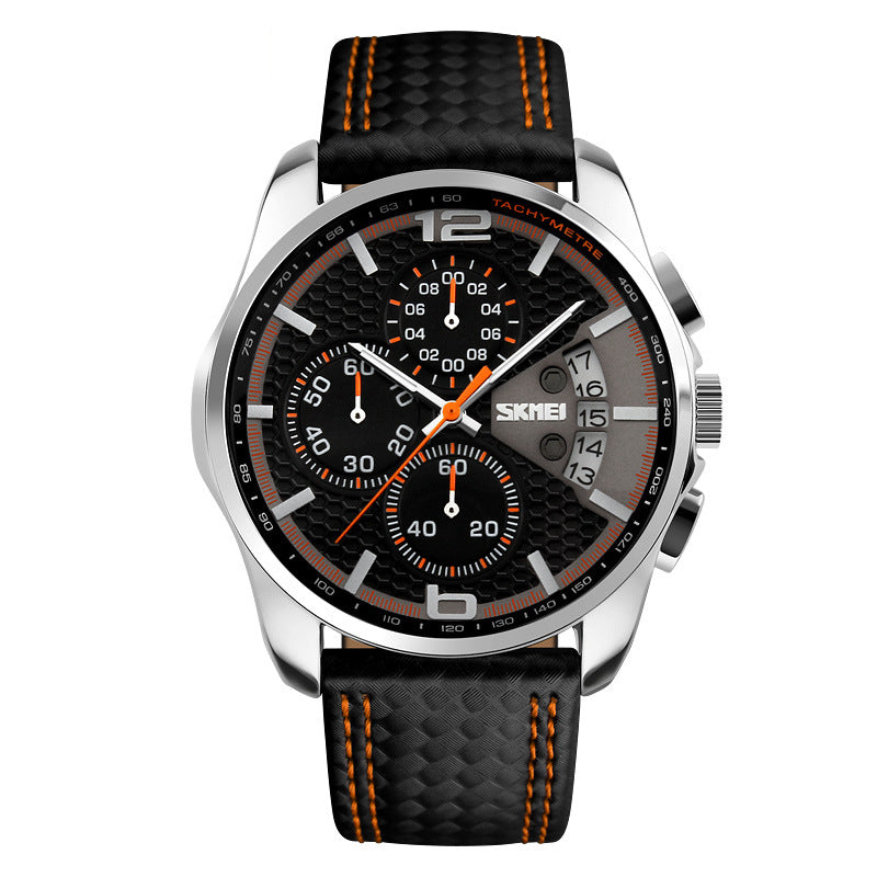 Leather quartz sports watch