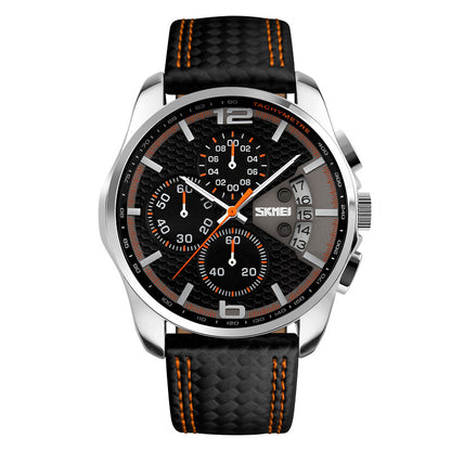 Leather quartz sports watch