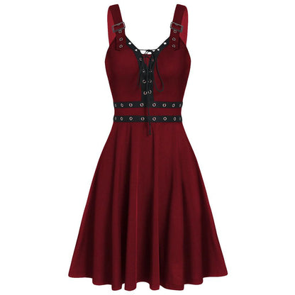 Women's Gothic Punk Paneled Lace-Up Slip Dress