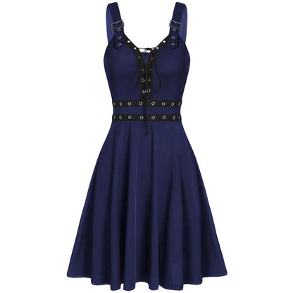 Women's Gothic Punk Paneled Lace-Up Slip Dress