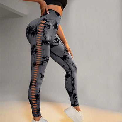 Hollow Tie Dye High Waist Seamless Yoga Pants