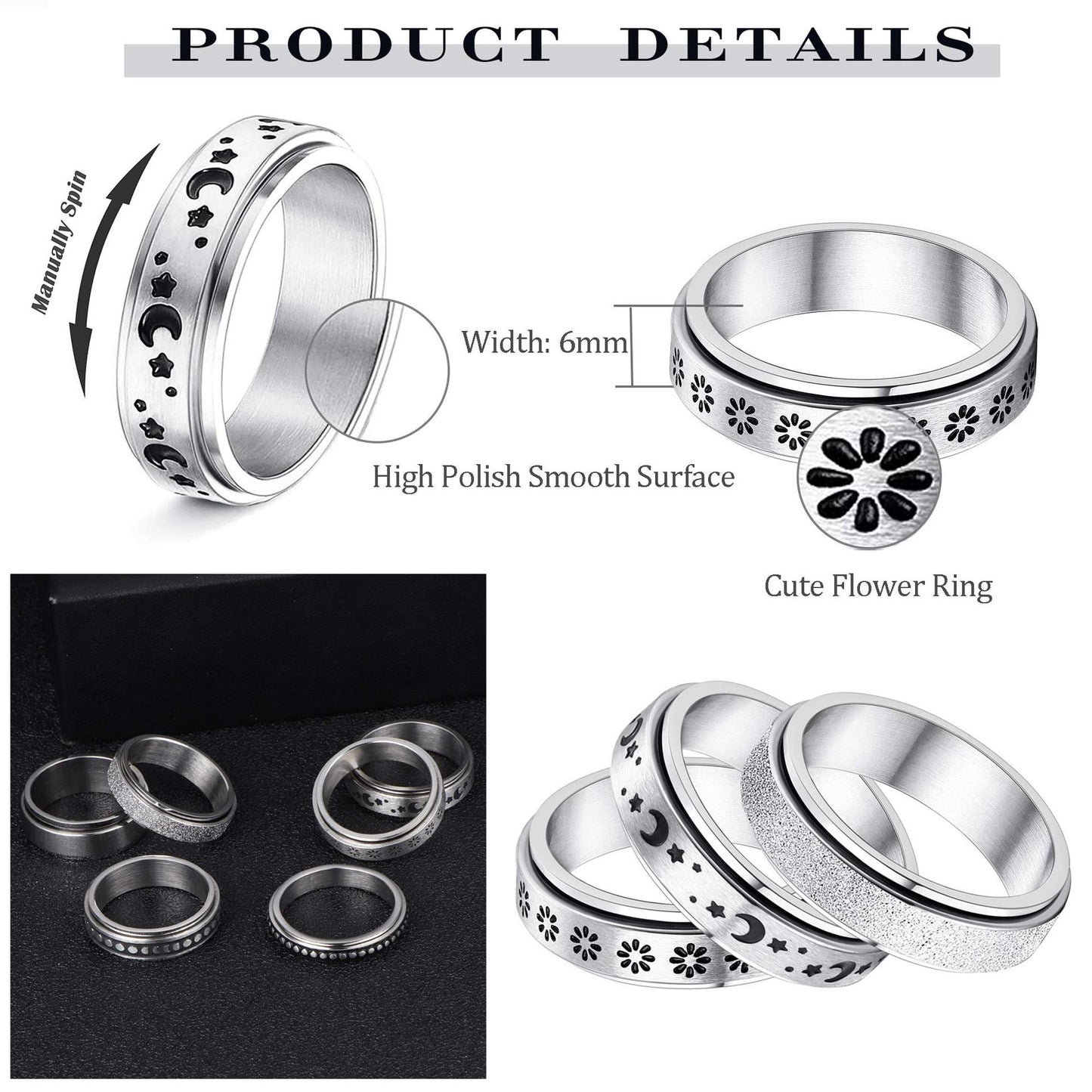 Stainless Steel Rotatable Spinner Anxiety Rings