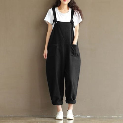 Plus Size Loose Solid Jumpsuit Overalls Casual Playsuits