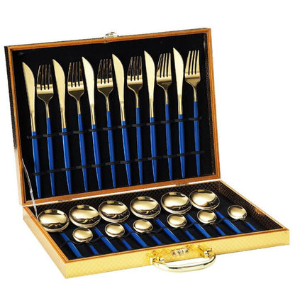 24pcs Stainless Steel Gold Dinnerware Set Gift Box