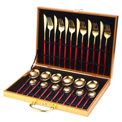 24pcs Stainless Steel Gold Dinnerware Set Gift Box