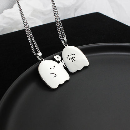 Stainless Steel Cute Ghost Couple Necklace