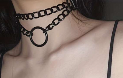 Black Ring & Chain Collar Choker Necklace