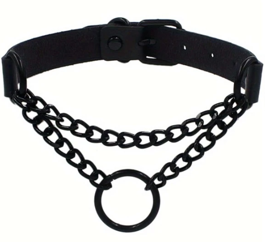 Black Ring & Chain Collar Choker Necklace