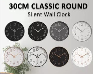 Wall clock Quartz Silent Minimalist Design 30cm