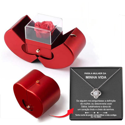 Necklace Encased in an Eternal Rose Red Apple Jewelry Box