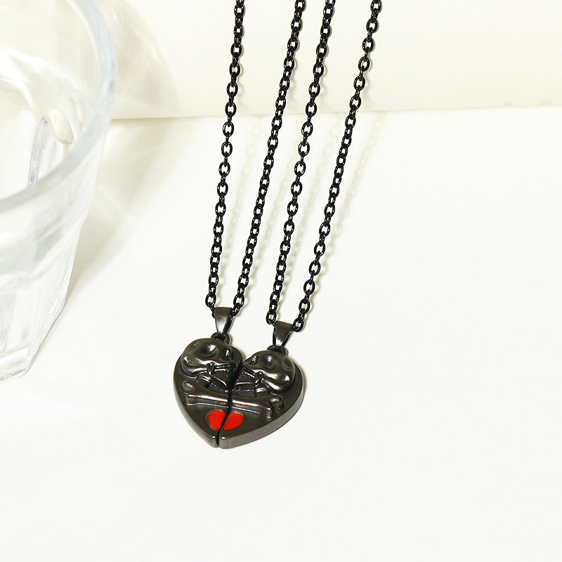 Magnetic Stitching Love Skull Couple Necklace