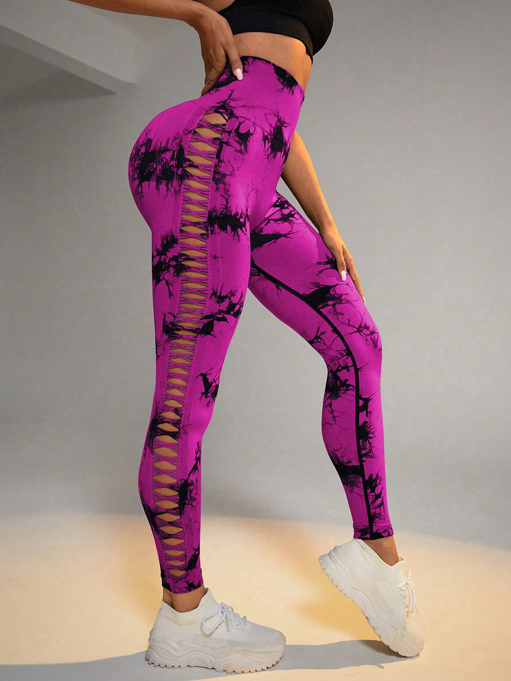 Hollow Tie Dye High Waist Seamless Yoga Pants