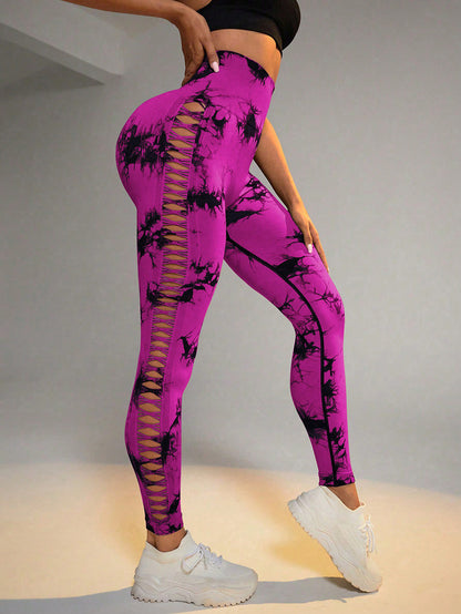 Hollow Tie Dye High Waist Seamless Yoga Pants