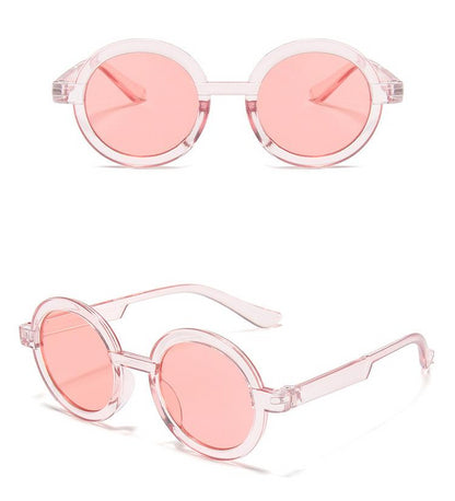 Round Frame Retro Stitching Contrast Sunglasses