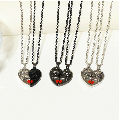 Magnetic Stitching Love Skull Couple Necklace