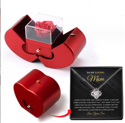 Necklace Encased in an Eternal Rose Red Apple Jewelry Box