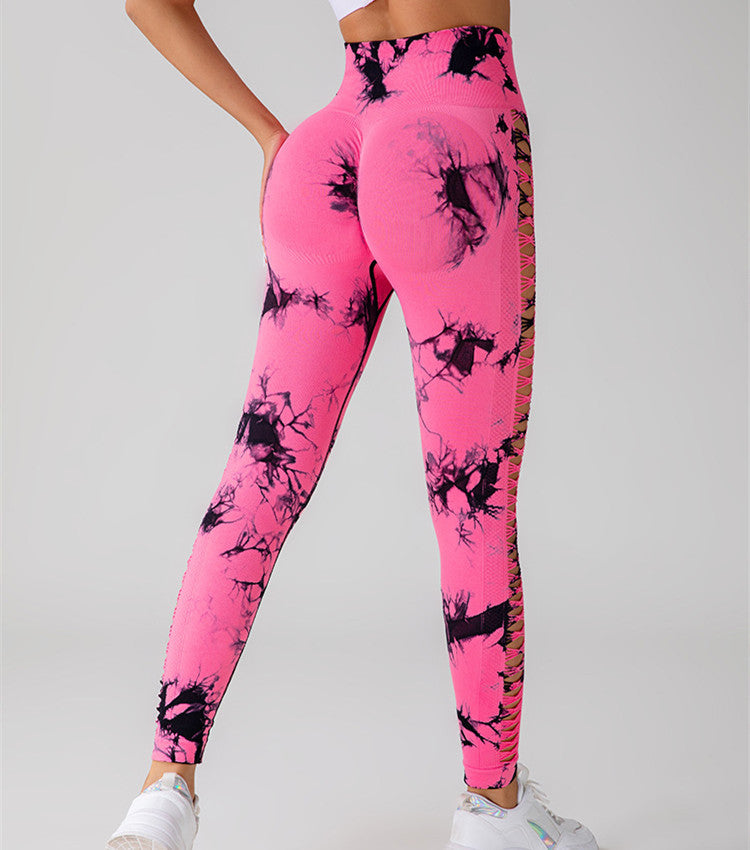 Hollow Tie Dye High Waist Seamless Yoga Pants