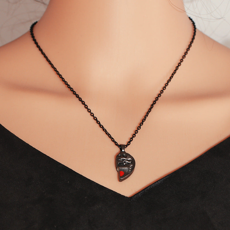 Magnetic Stitching Love Skull Couple Necklace