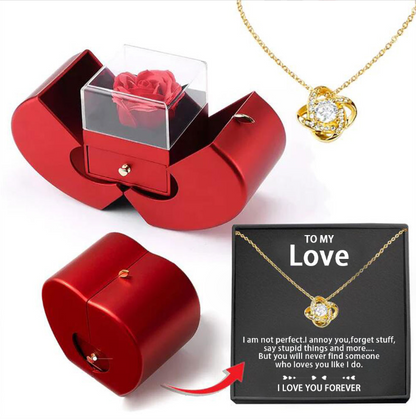 Necklace Encased in an Eternal Rose Red Apple Jewelry Box