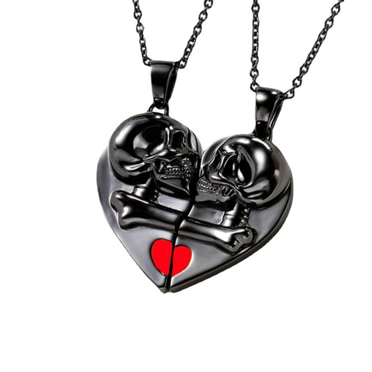 Magnetic Stitching Love Skull Couple Necklace