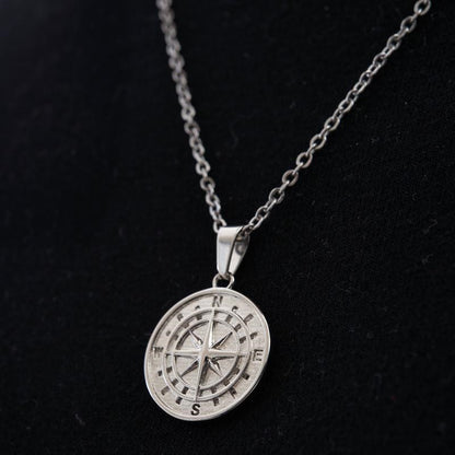 Stainless Steel Compass Hip Hop Pendant Necklace
