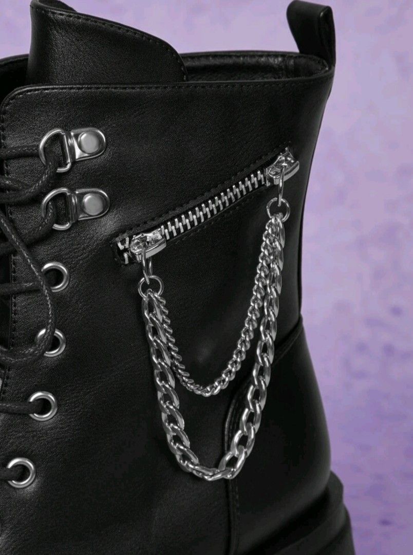 Goth Grunge Zip & Chain Platform Combat Boots