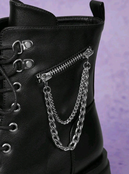 Goth Grunge Zip & Chain Platform Combat Boots