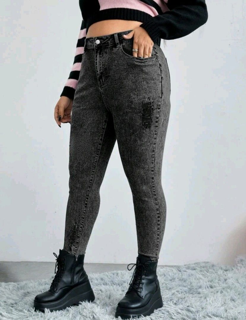 Plus Size High Waist Ripped Skinny Jeans