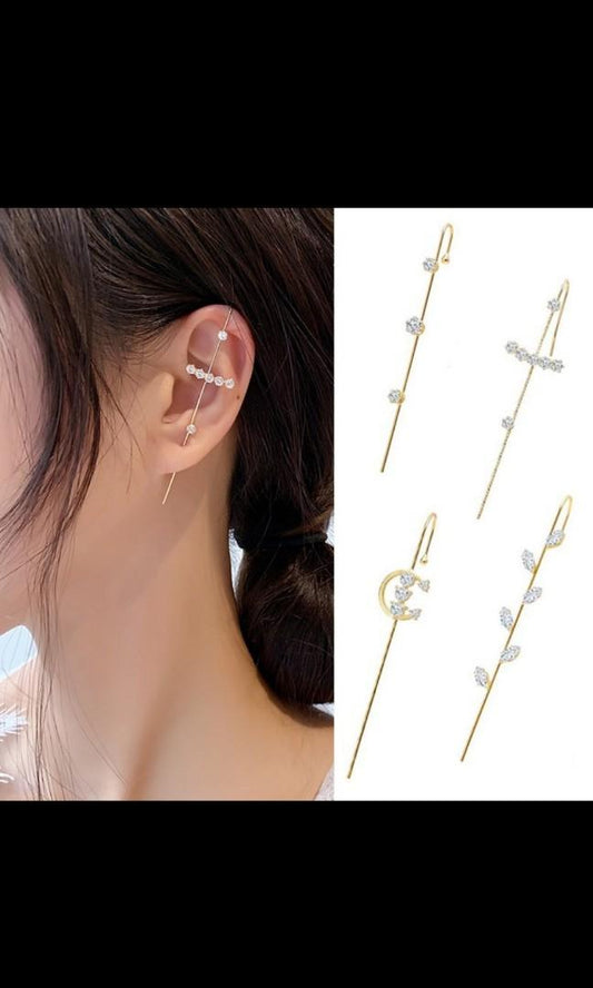 Korean Fashion Multi-Wear Zircon Helix Slash Earrings