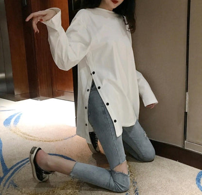 Korean Style Long Sleeve Loose Split Top
