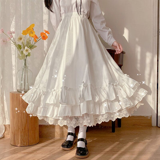 Gothic Vintage Harajuku Velvet Pleated High Waist Lace Ruffles Skirt