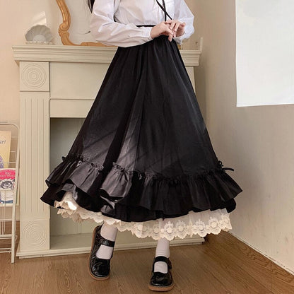 Gothic Vintage Harajuku Velvet Pleated High Waist Lace Ruffles Skirt