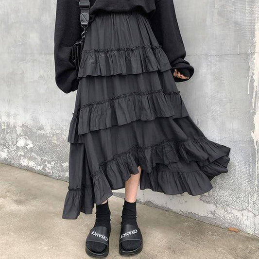 Goth Midi Ruffle Skirt