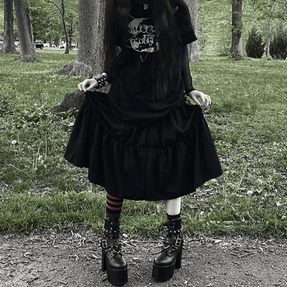 Goth Midi Ruffle Skirt