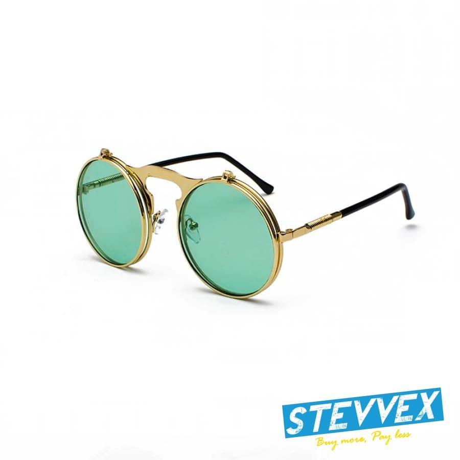 Retro Vintage Steampunk Flip Round Metal Frame Sunglasses