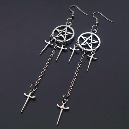 Pentagram Swords Gothic Earrings