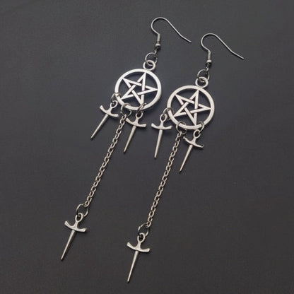 Pentagram Swords Gothic Earrings